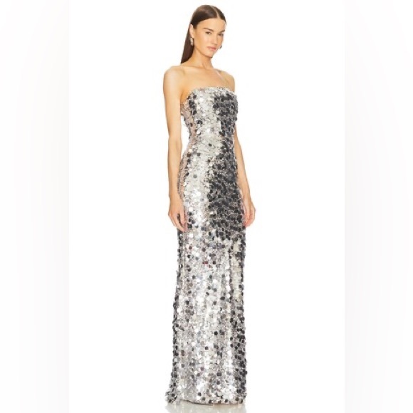 Bronx & Banco Farah Silver Sequin Embellished Maxi Dress M NWOT - Picture 3 of 5